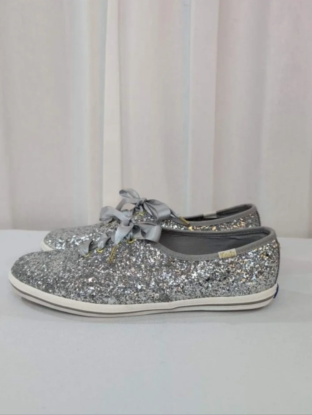 Kate Spade Keds Sliver Glitter Ribbon Lace 8.5 - Picture 5 of 8